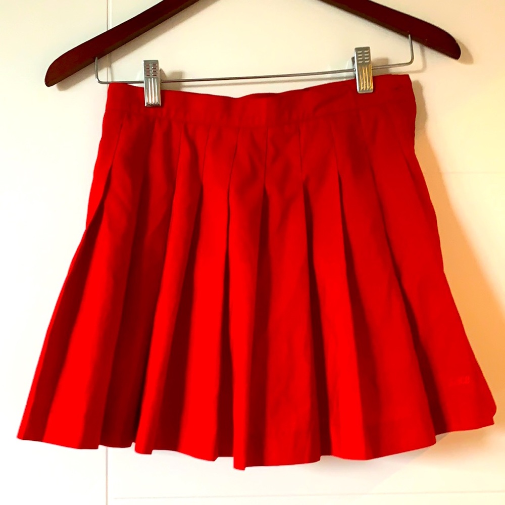 Red Pleated Mini Skirt